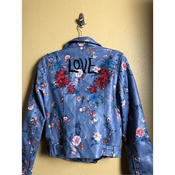 Desigual Women’s Nassau Faux Leather Floral Embroidered Biker Jacket SZ 36 - Picture 6 of 16